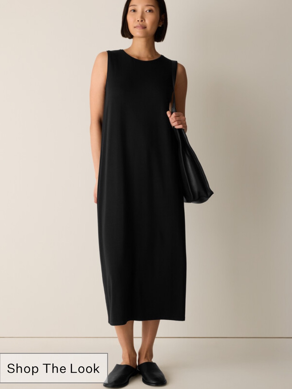 Eileen Fisher Black Stretch Jersey Sleeveless Dress, Size XL